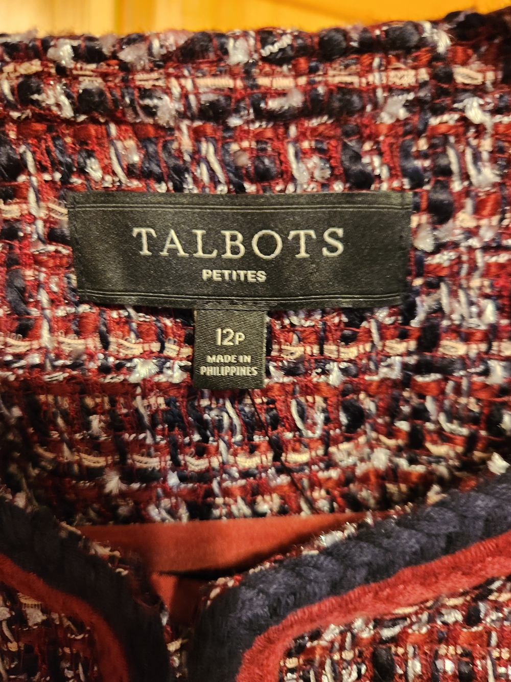 Talbots Burgundy Multi Tweed Collarless Jacket - Picture 4 of 8